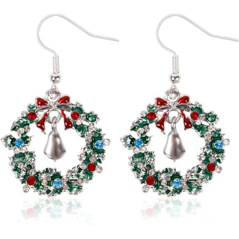 Christmas Dangle Earrings for Christmas Wreath Tree Bell Reindeer